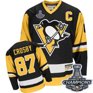 Herren Pittsburgh Penguins Eishockey Trikot Sidney Crosby #87 Authentic Throwback Schwarz CCM Stanley Cup Champions